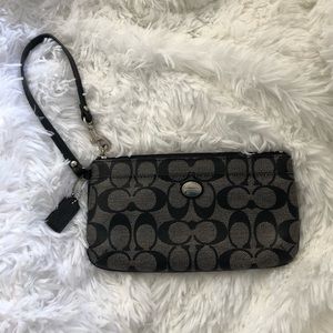 black & gray monogram coach wristlet
